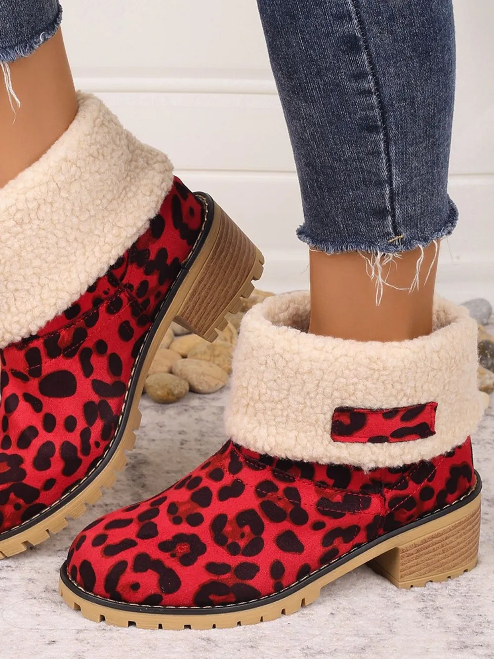 Leopard Block Heel Fuzzy Boots, image 3