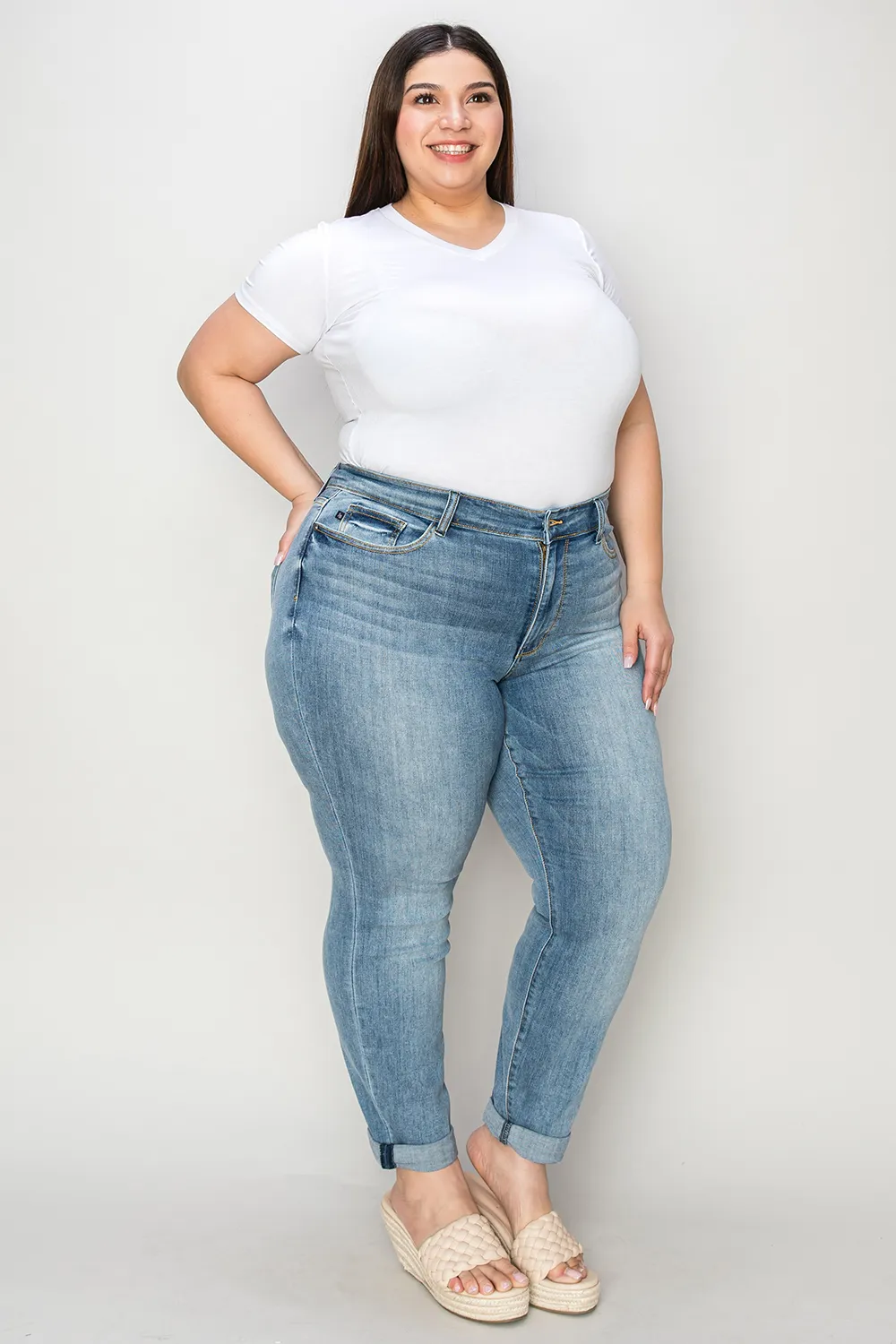 Full Size Cuffed Hem Slim Jeans, image 6