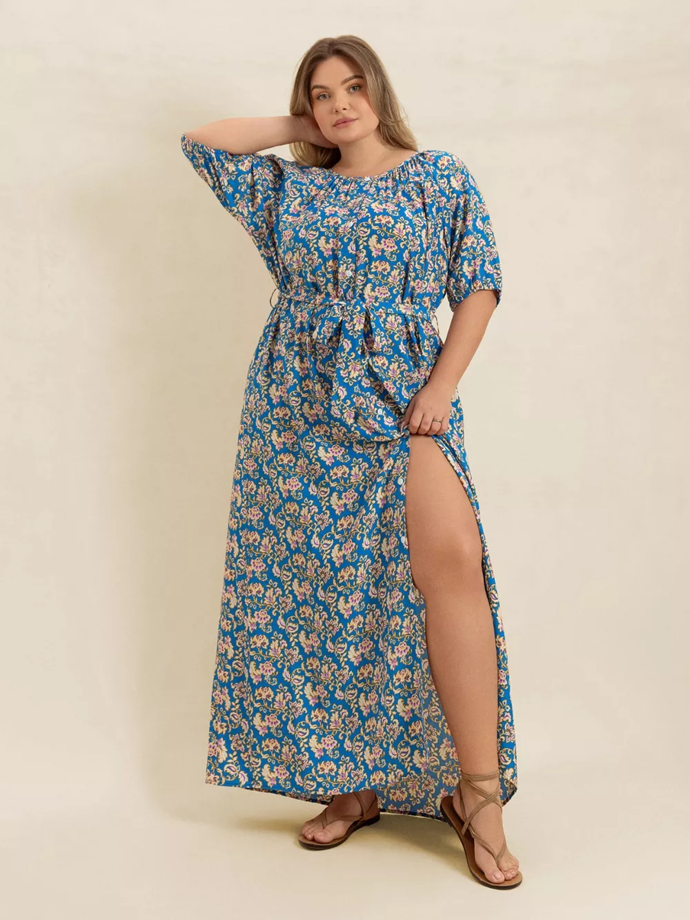 Plus Size Floral Print Maxi Dress with Side Slit, image 7