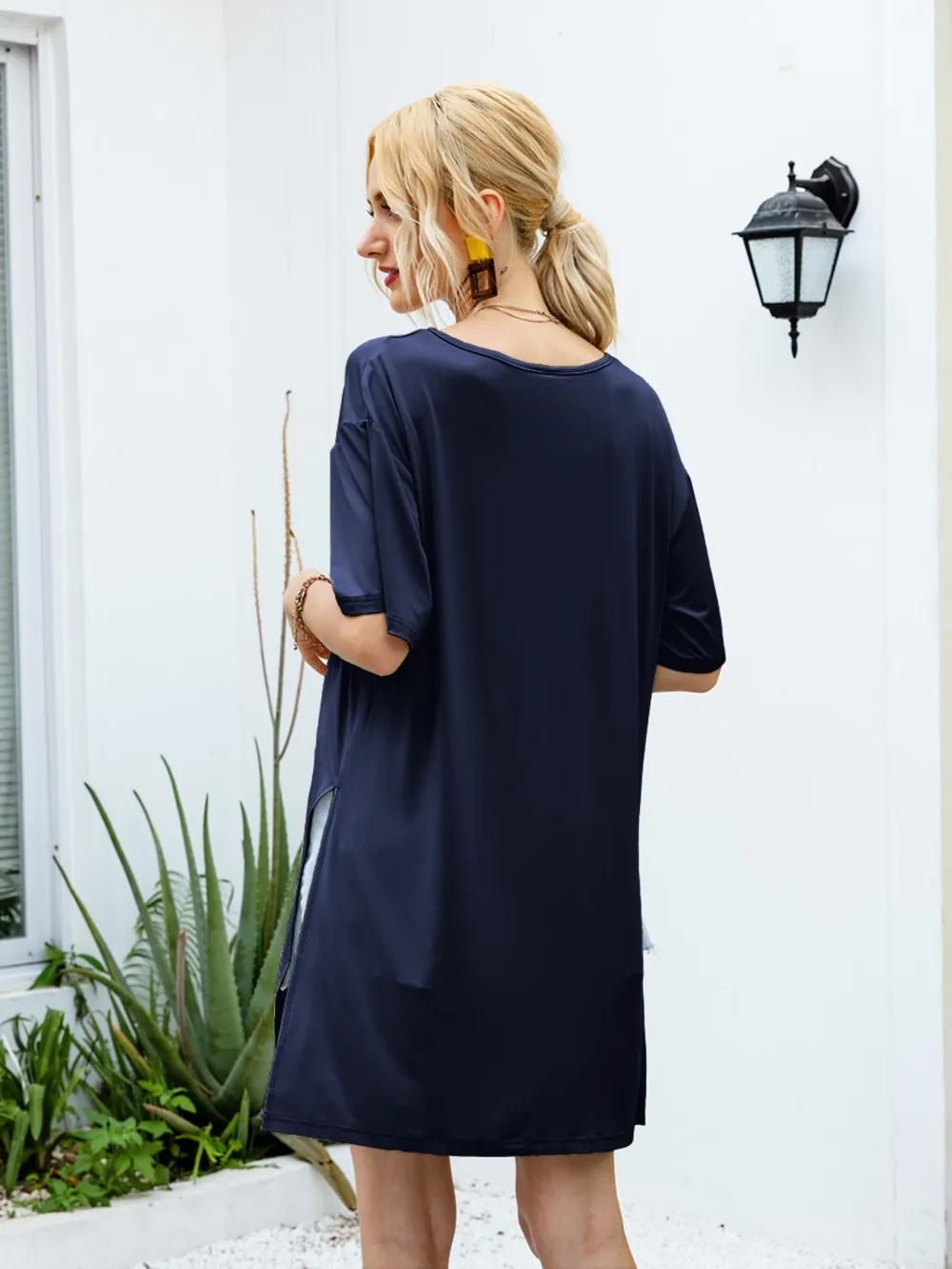 Slit Boat Neck Half Sleeve T-Shirt, image 11