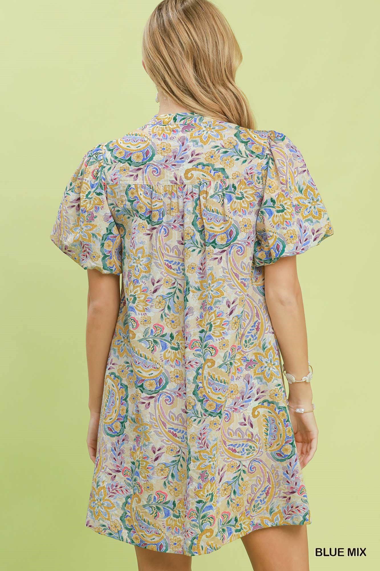 Paisley Floral Puff Sleeve Shift Dress, image 3