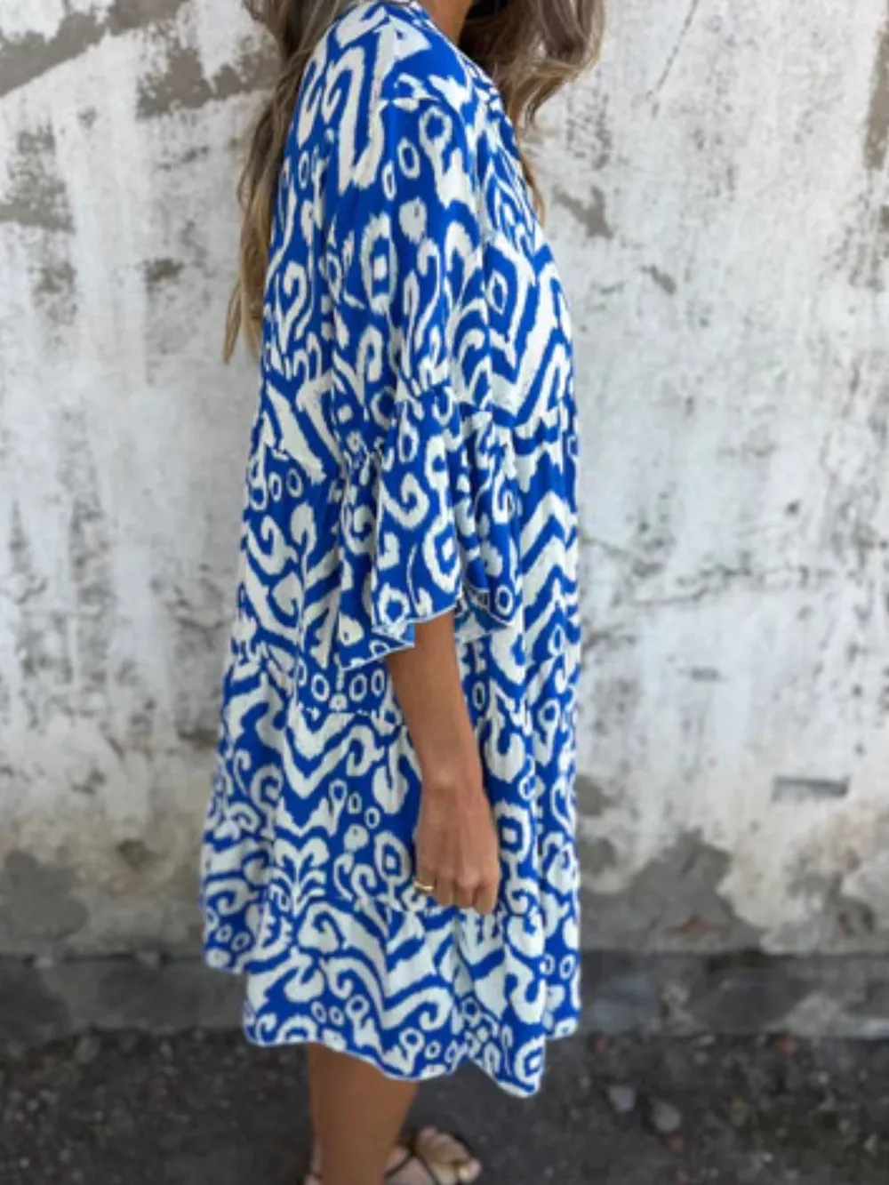 Full Size Printed Notched Half Sleeve Dress Plus Size, image 23