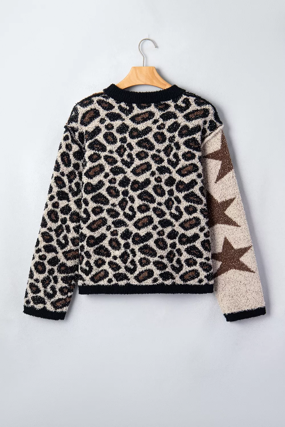 Leopard Star Pattern Round Neck Long Sleeve Shift Sweater, image 10