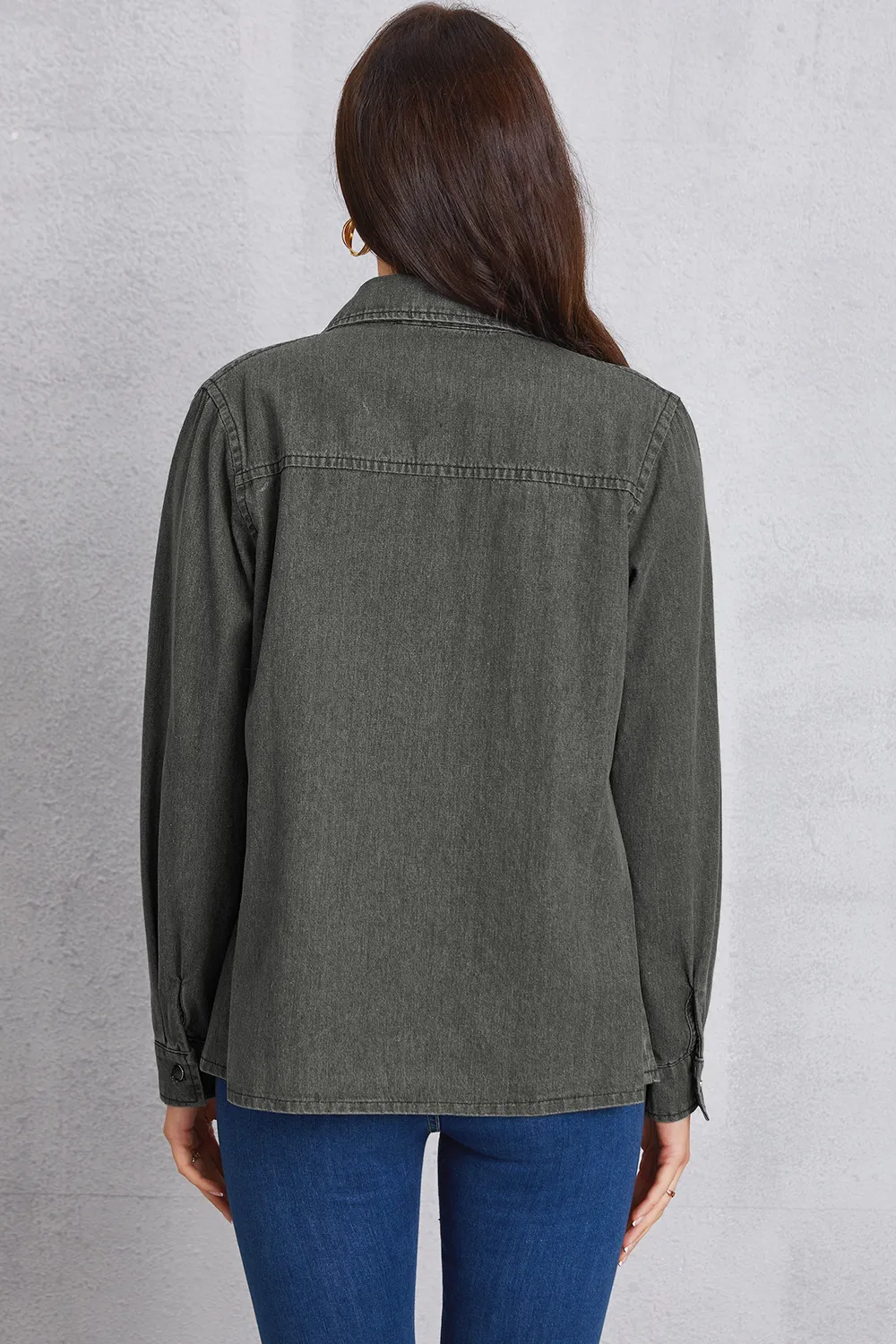 Collared Neck Button Up Denim Top, image 5