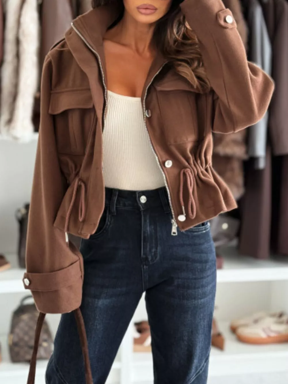 Drawstring Button-Up Casual Jacket, image 5