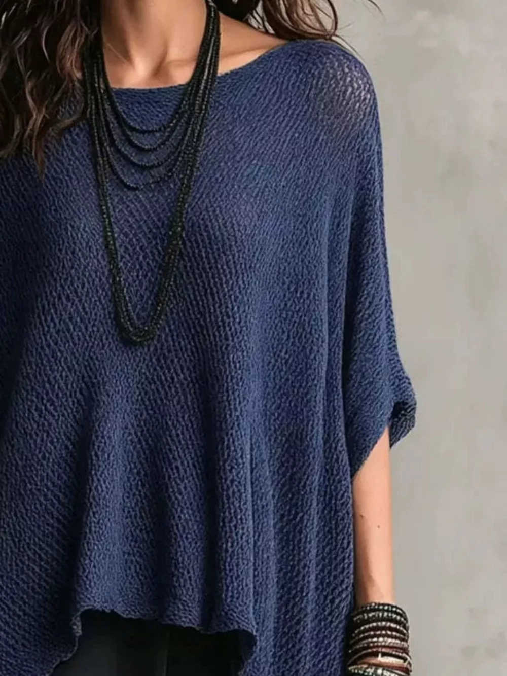 Full Size Loose Knit Round Neck Top Plus Size, image 5