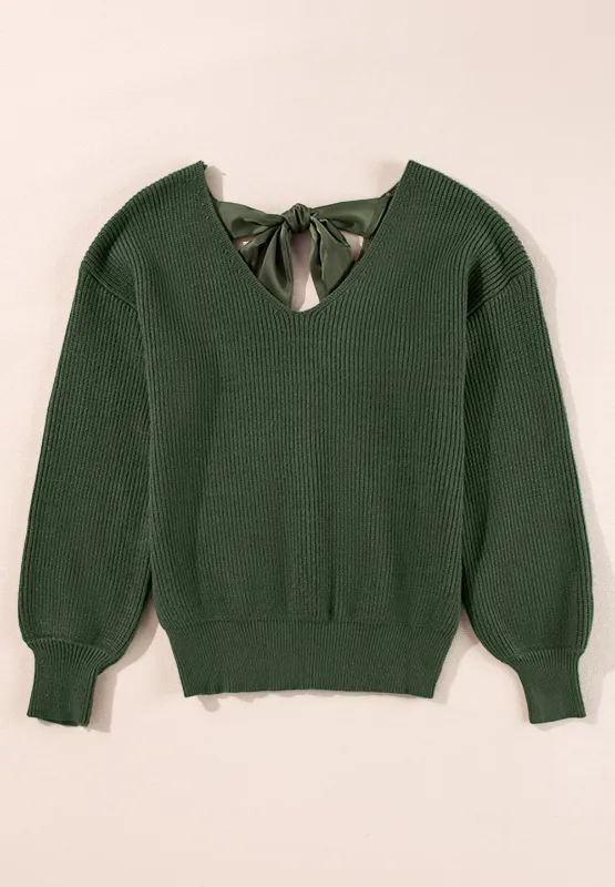 Tied Back V-Neck Long Sleeve Sweater, image 16