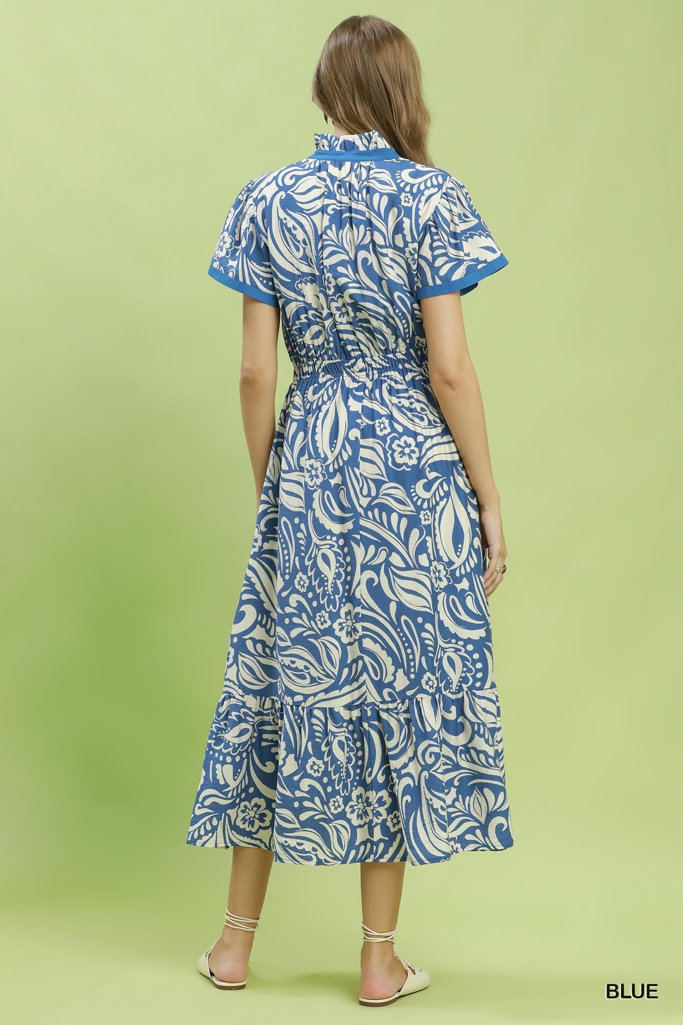 Paisley Print Midi Dress with Side Pockets, image 3
