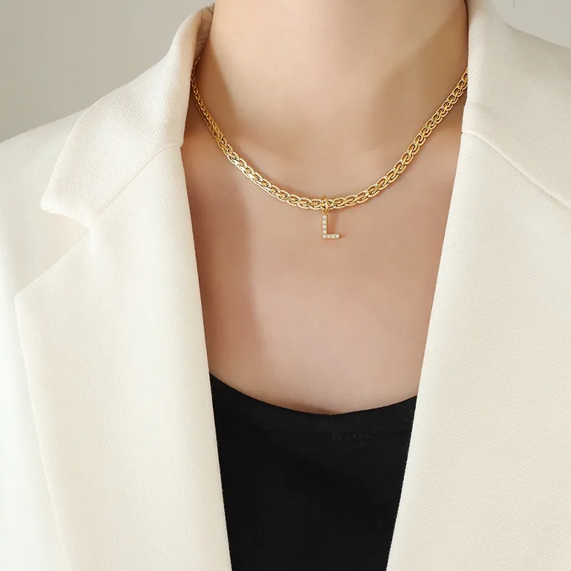 Brass Inlaid Zircon Letter Pendant Necklace, image 6