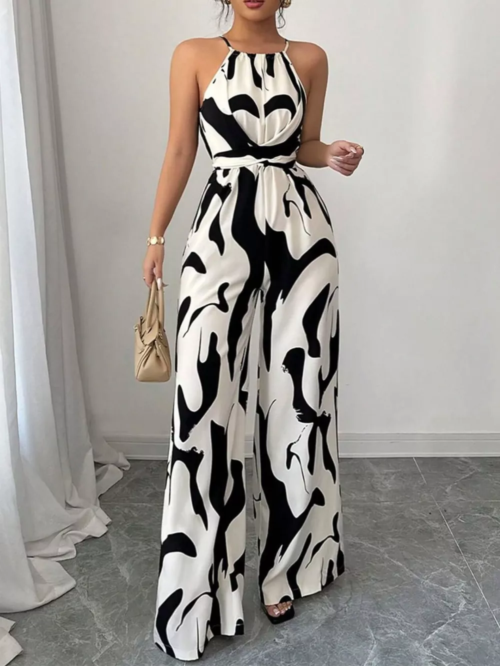 Abstract Print Wide Leg Jumpsuit, image 3