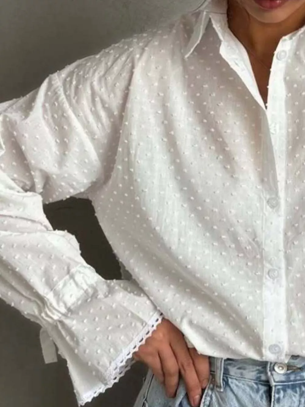 Swiss Dot Flounce Sleeve Shirt, image 4