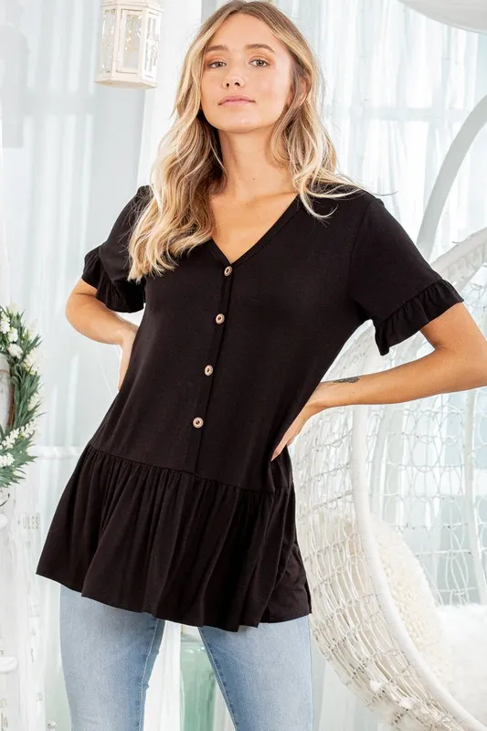 Full Size Ruffled V-Neck Short Sleeve Blouse Plus Size, image 7
