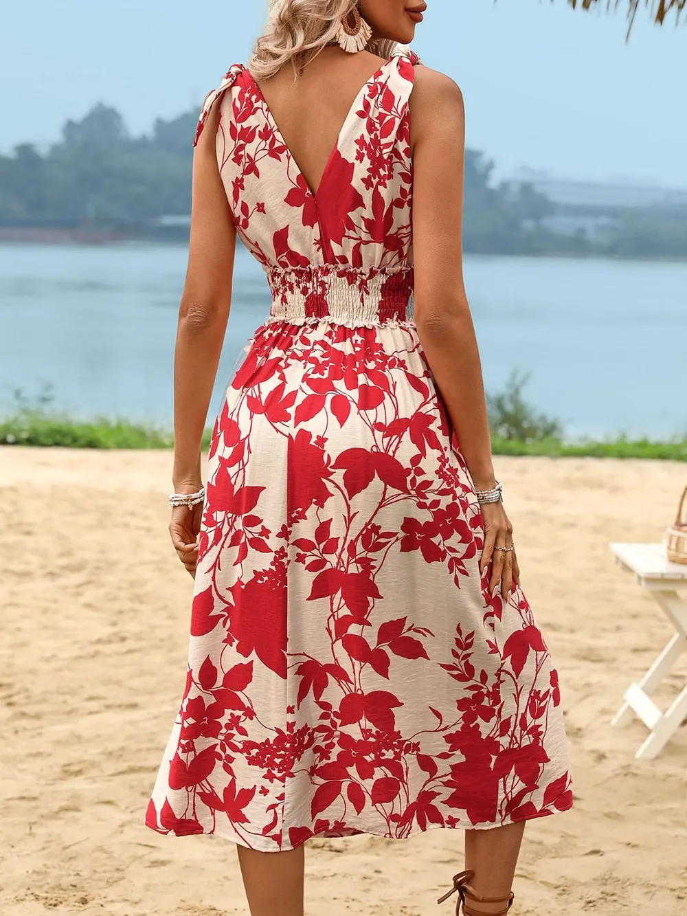 Smocked Printed Surplice Midi Dress, image 4