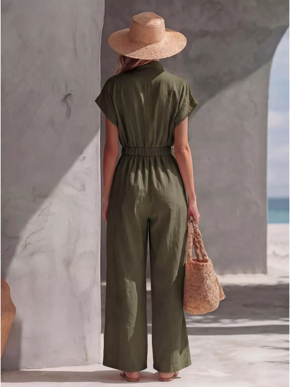 Zipper Front Wide Leg Jumpsuit, image 5