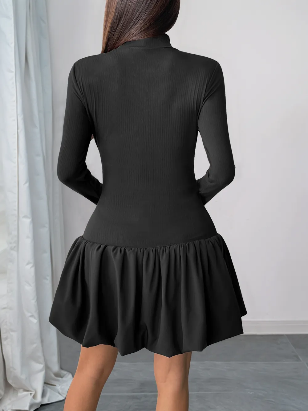 Mock Neck Long Sleeve Bubble Hem Dress, image 6