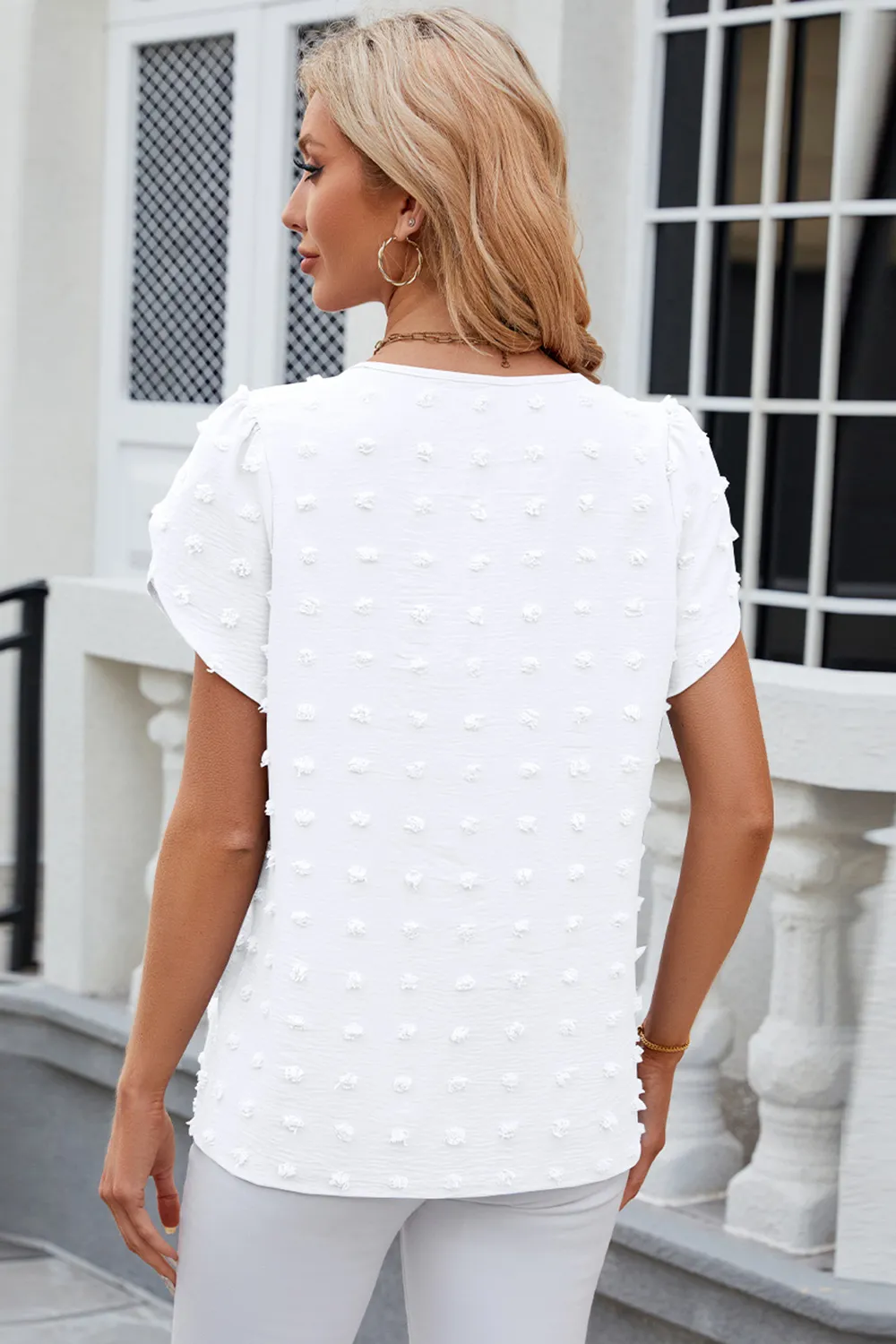 Swiss Dot Round Neck Short Sleeve T-Shirt, image 12