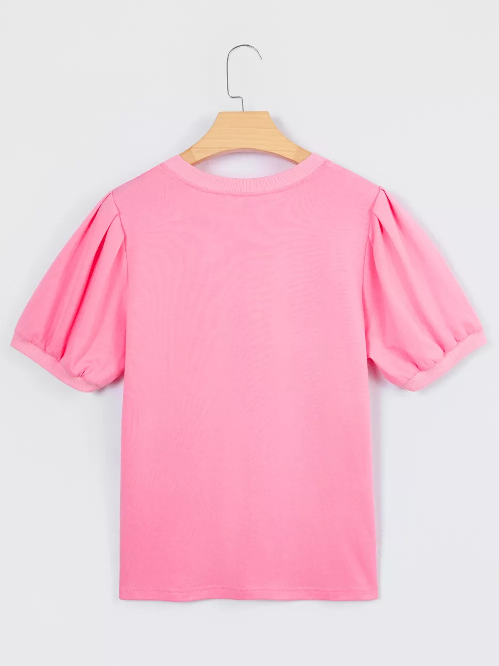 Solid Color V Neck Short Puff Sleeve Blouse, image 6