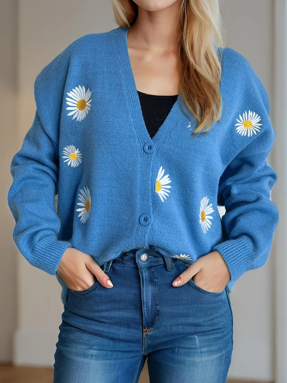 Daisy Button Up V-Neck Cardigan, image 21