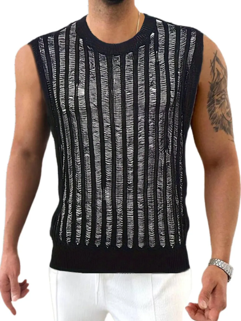 Men's Round Neck Hollow Out Sleeveless Top, image 5