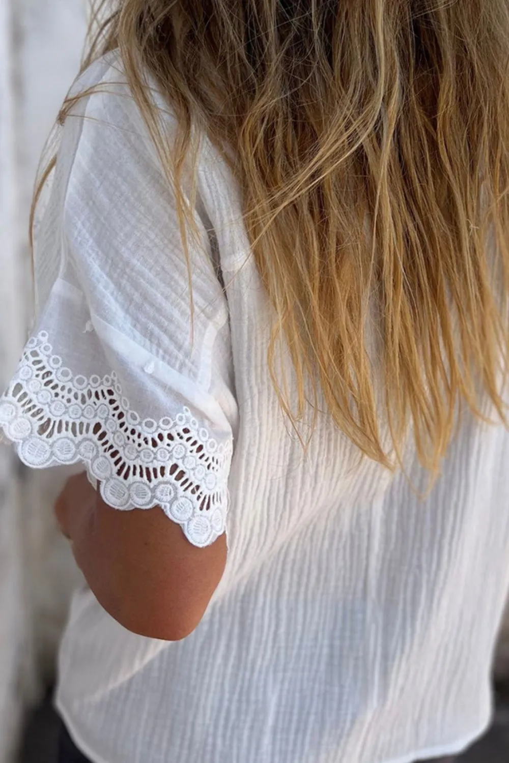 Lace Detail Collared Neck Short Sleeve Blouse, image 4