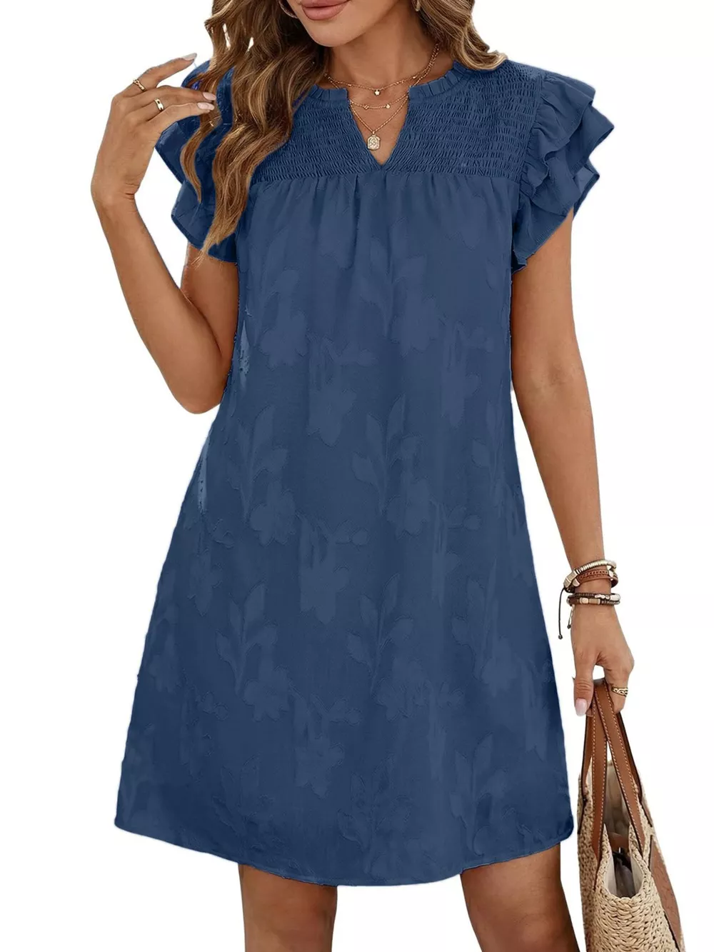 Floral Embossed Ruffle Sleeve Mini Dress, image 12