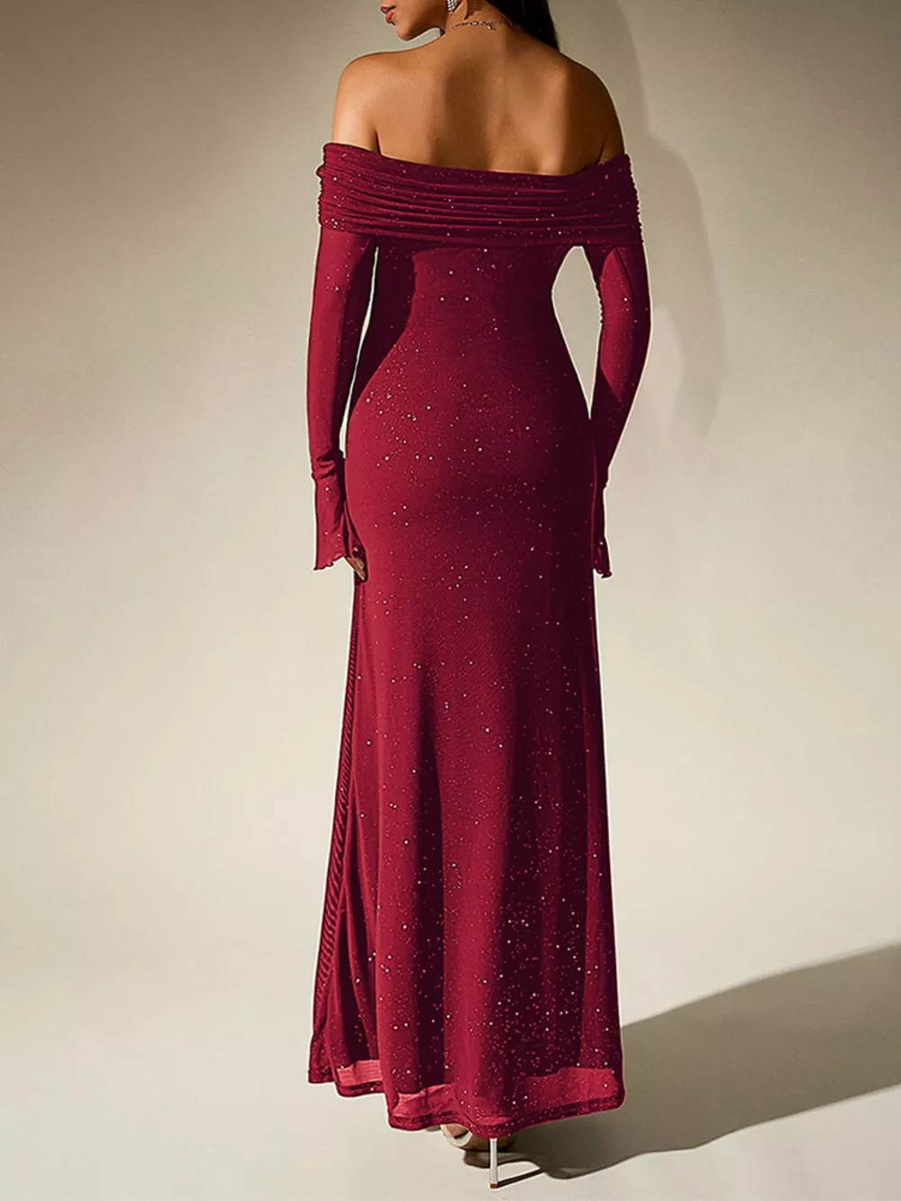 Glitter Off-Shoulder Maxi Dress, image 3