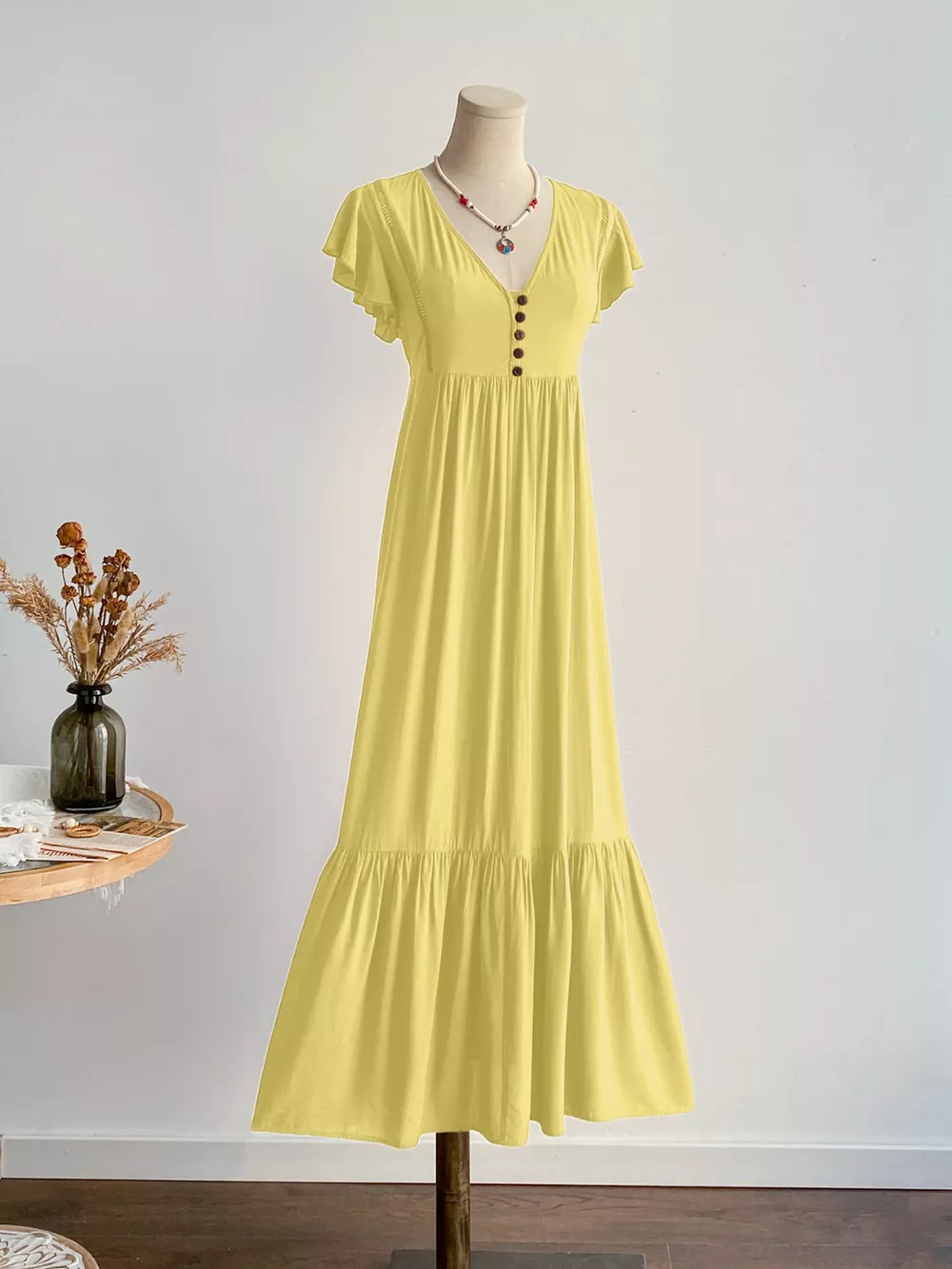 Flutter Sleeve Button Front Maxi Dress, image 4