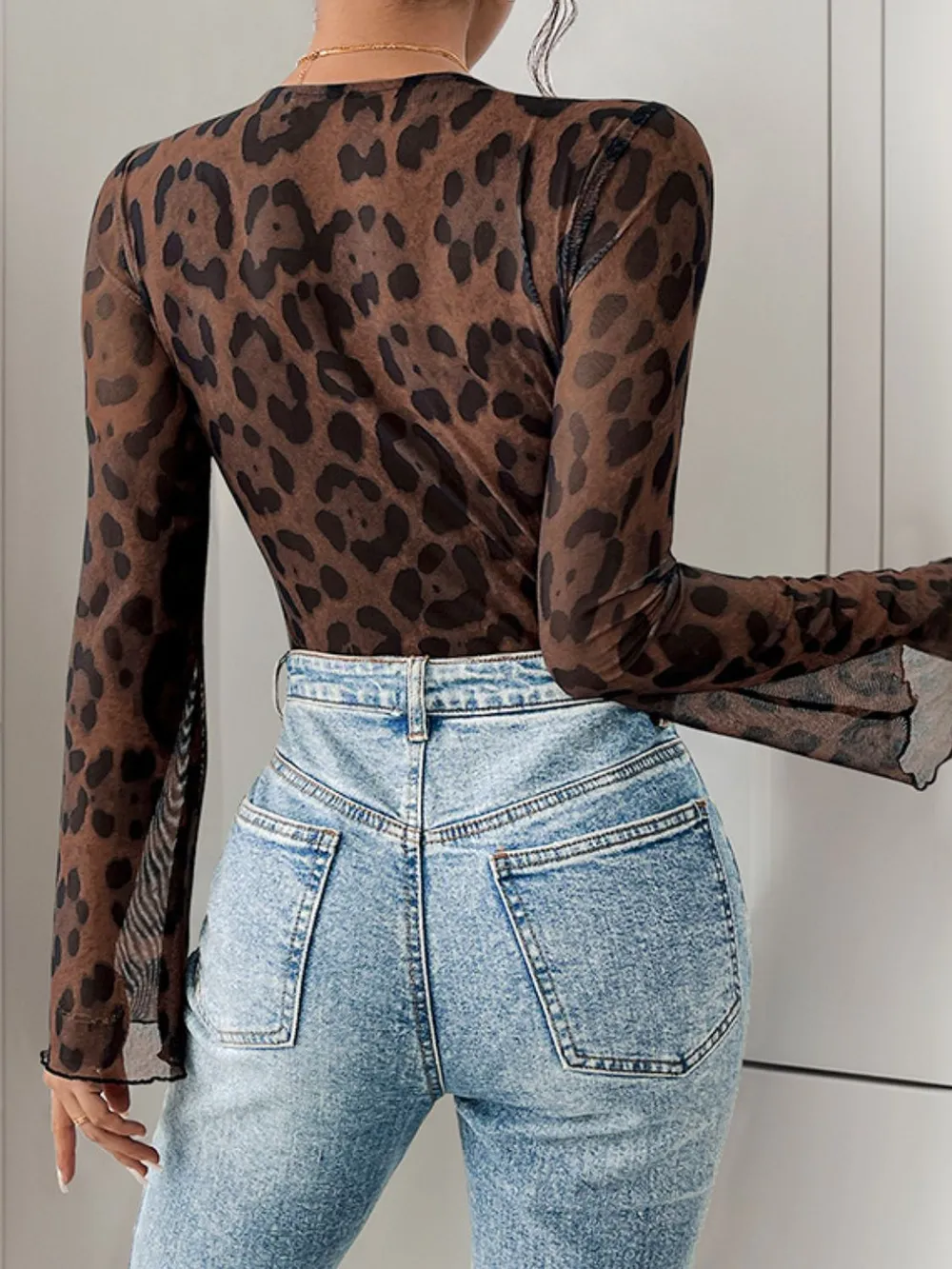 Leopard V-Neck Lace Bodysuit, image 6
