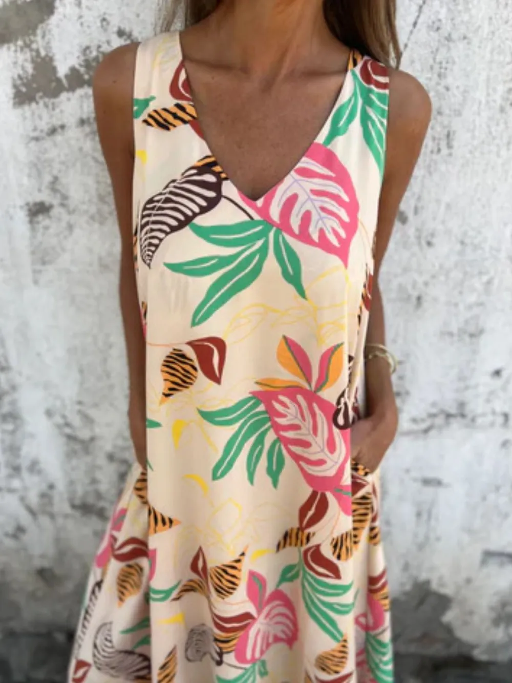 Full Size Printed V-Neck Sleeveless Dress Plus Size, image 13