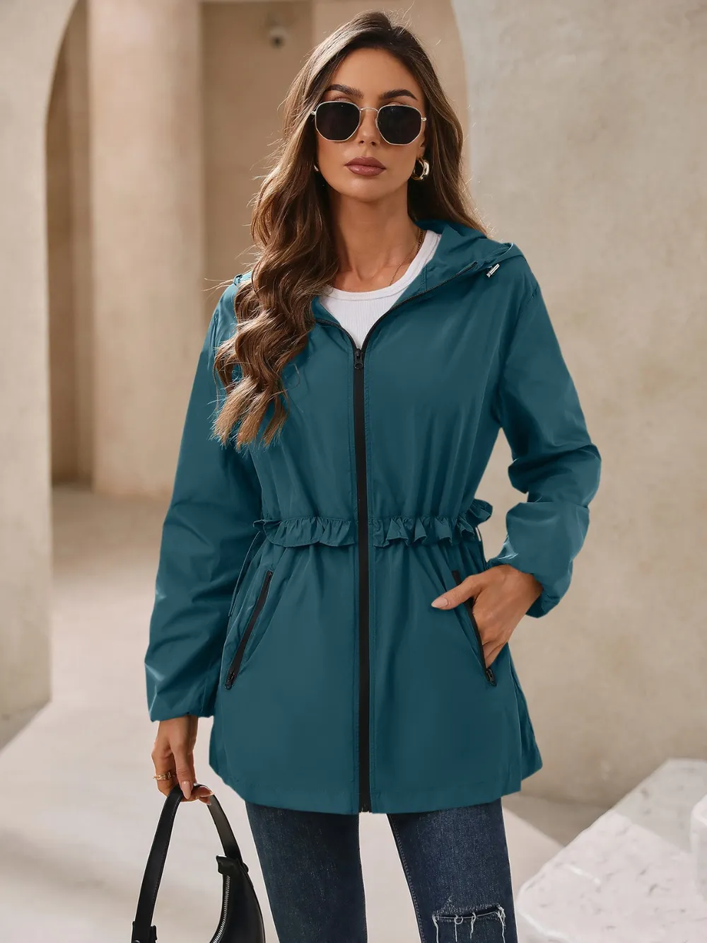 Outdoor Waterproof Long Sleeve Hooded Windbreaker, image 21