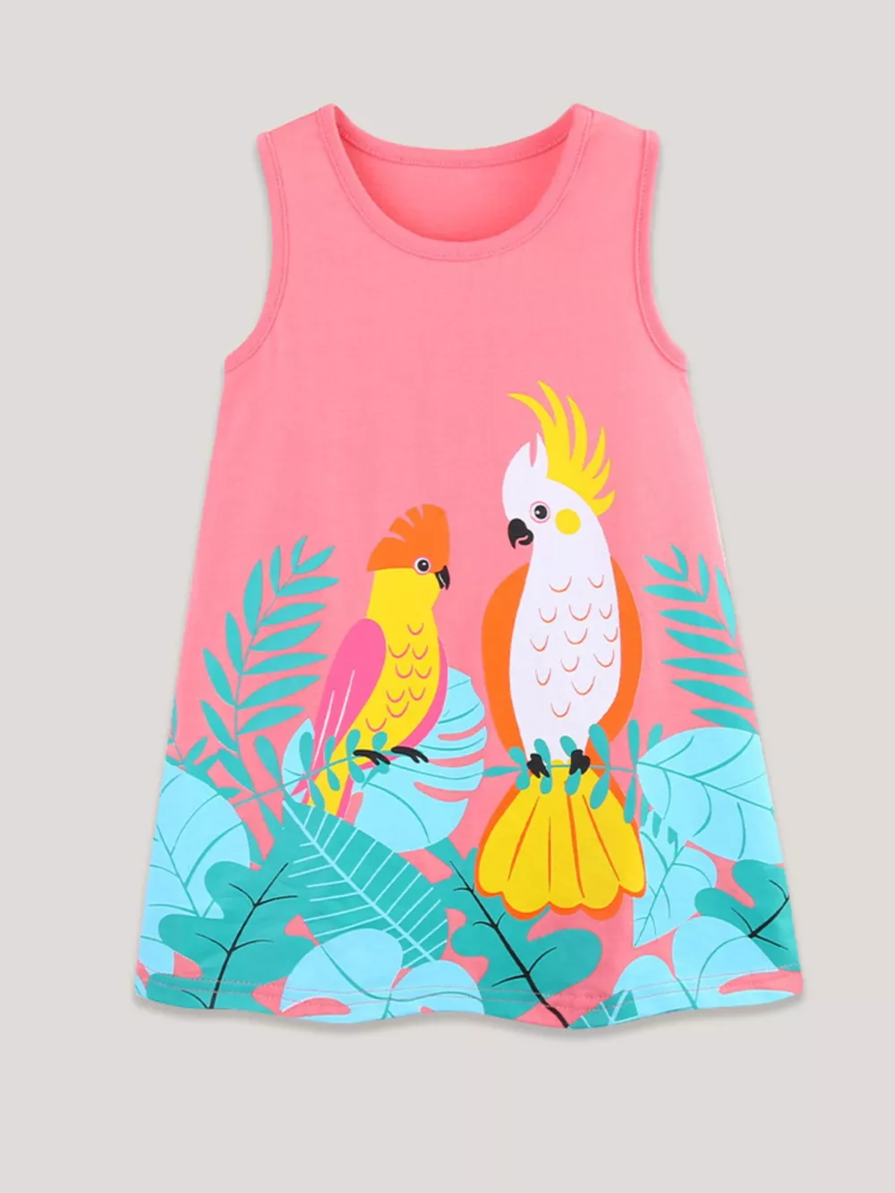 Children's Tropical Parrot Print Sleeveless Dress, image 2