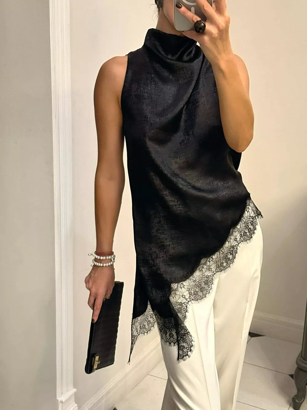 High Neck Lace Trim Cami, image 3