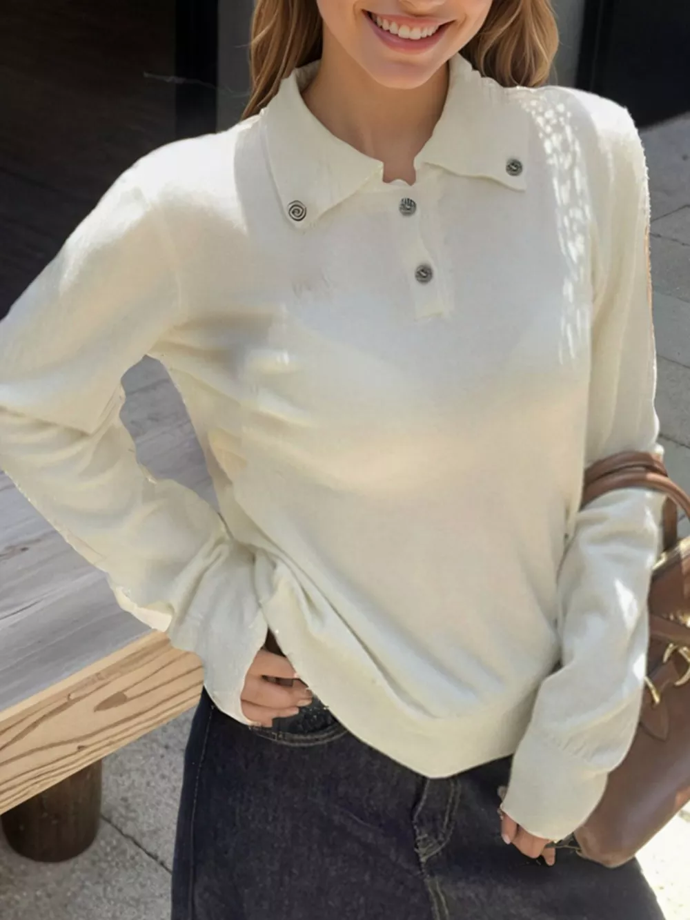 Scarf-Accented Long Sleeve Sweater, image 12