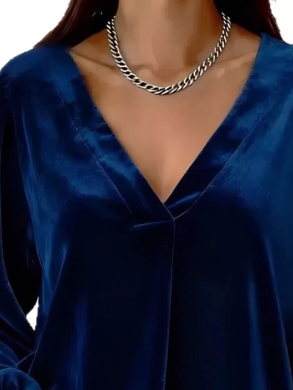 Full Size Velvet V-Neck Balloon Sleeve Blouse Plus Size, image 6