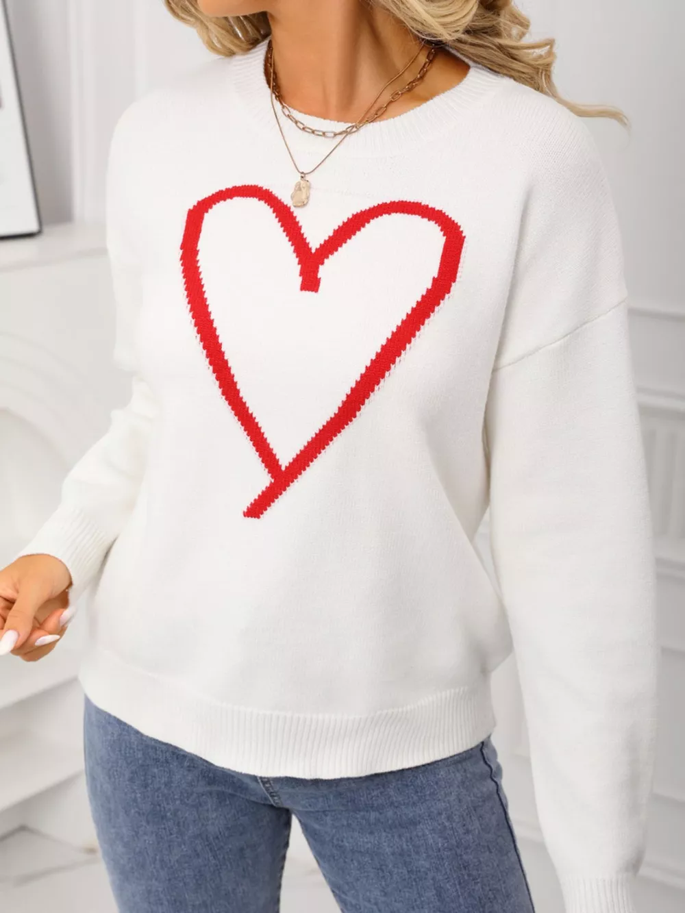 Valentine's Day Heart Graphic Dropped Shoulder Sweater, image 8