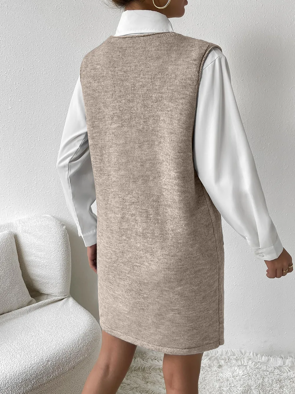 V-Neck Sleeveless Sweater Dress with Pockets, image 13