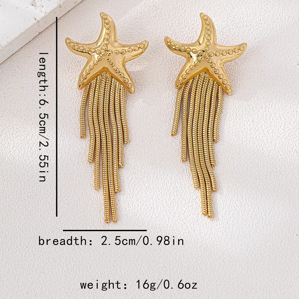 18K Gold-Plated Starfish Fringe Drop Earrings, image 5