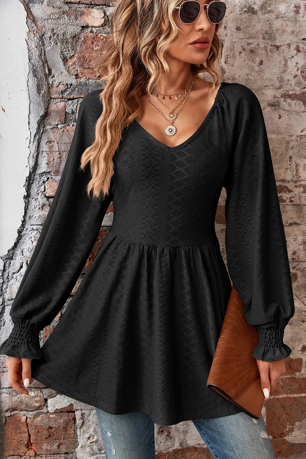 Peplum V-Neck Long Sleeve Blouse, image 22