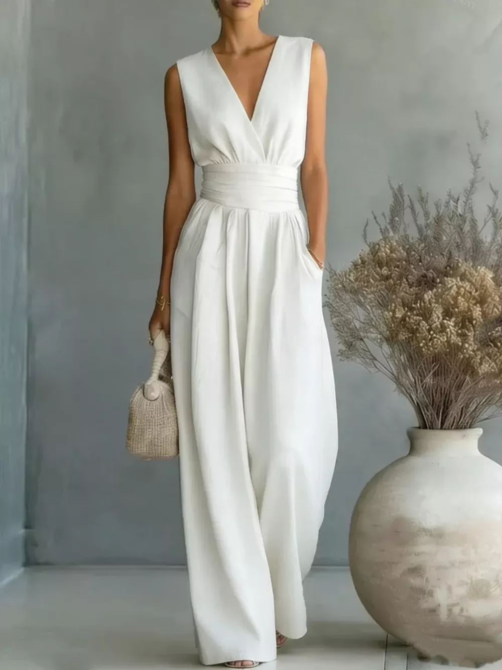 Full Size Sleeveless Wide Leg Jumpsuit Plus Size, image 4