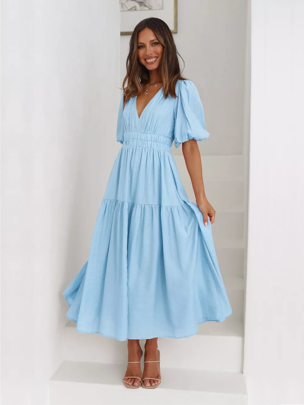 Tiered Puff Sleeve Midi Dress, image 14