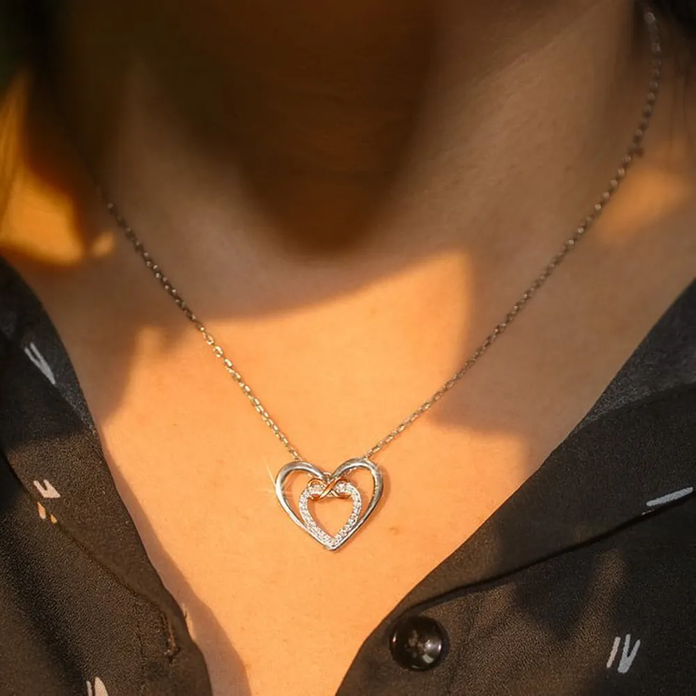 Heart Shape Inlaid Zircon 925 Sterling Silver Necklace, image 3