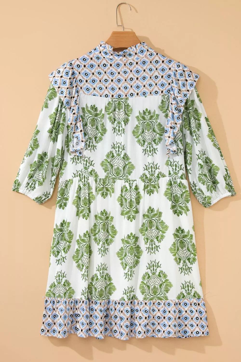 Floral Print Contrast Patchwork Ruffle Detail Mini Dress, image 7