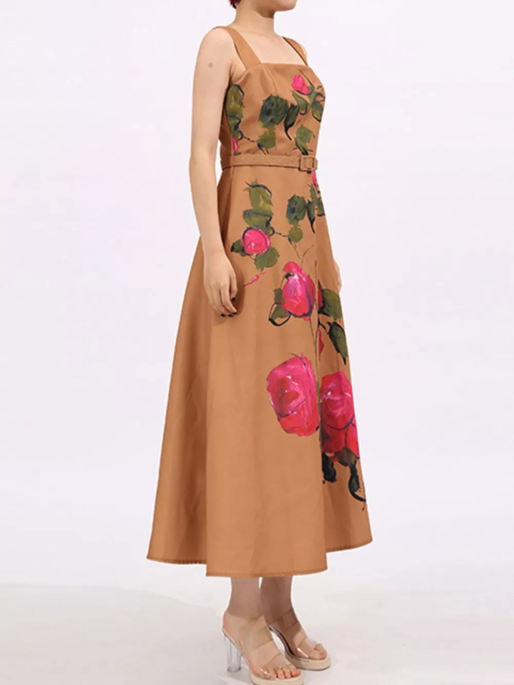 Floral Print Square Neck Midi Dress, image 8