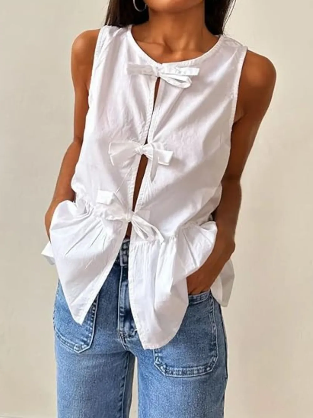 Tied Striped Round Neck Tank, image 8