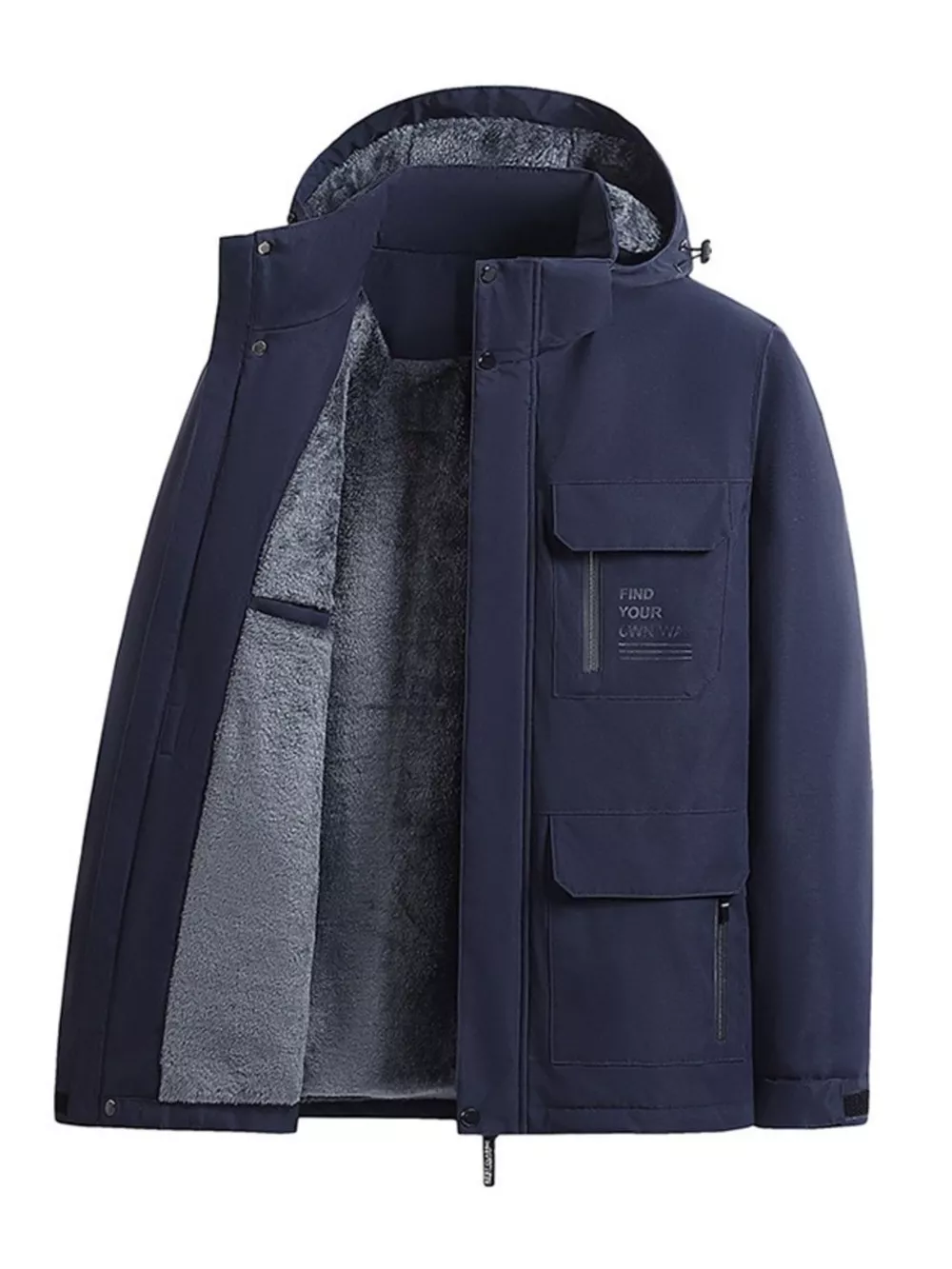 Men's Plus Size Warm Fleece Lined Hooded Winter Coat, image 3