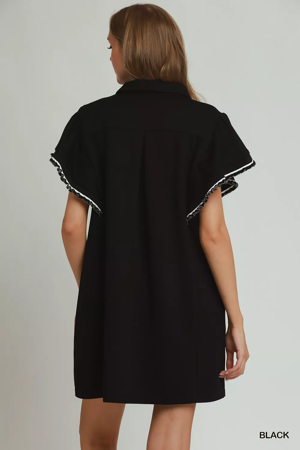 Half Zip Ruffle Rib Band Butterfy Sleeve Mini Dress with Pockets, image 3