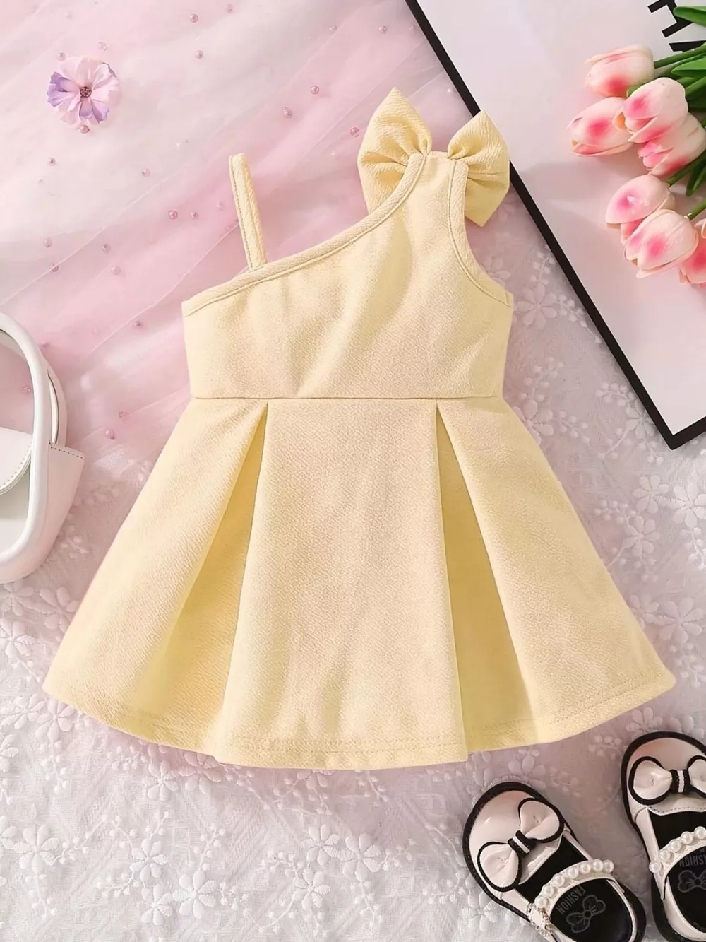 Children's Bow Asymmetrical Shoulder Dress, image 4