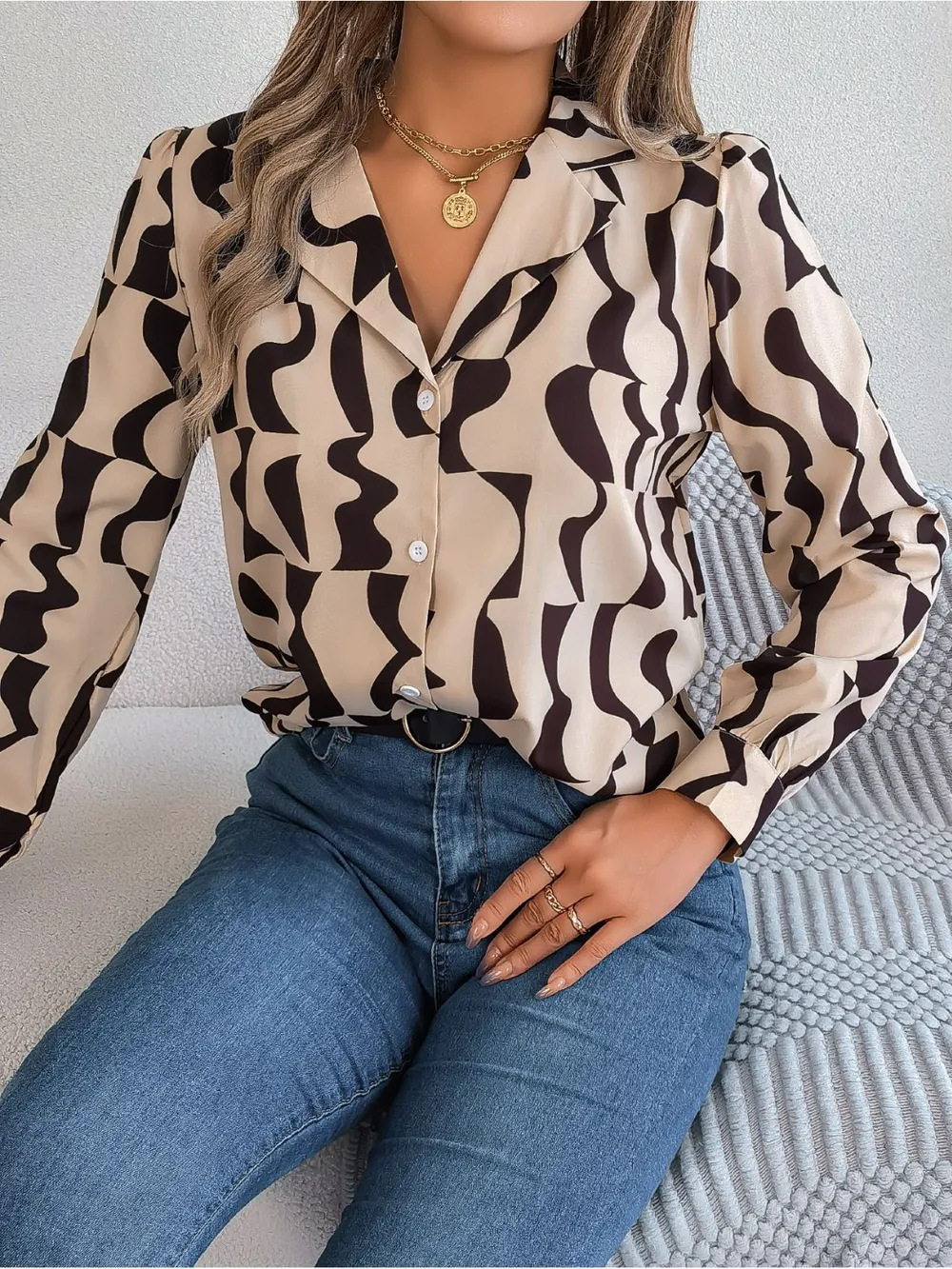 Printed Button Up Long Sleeve Shirt, image 11