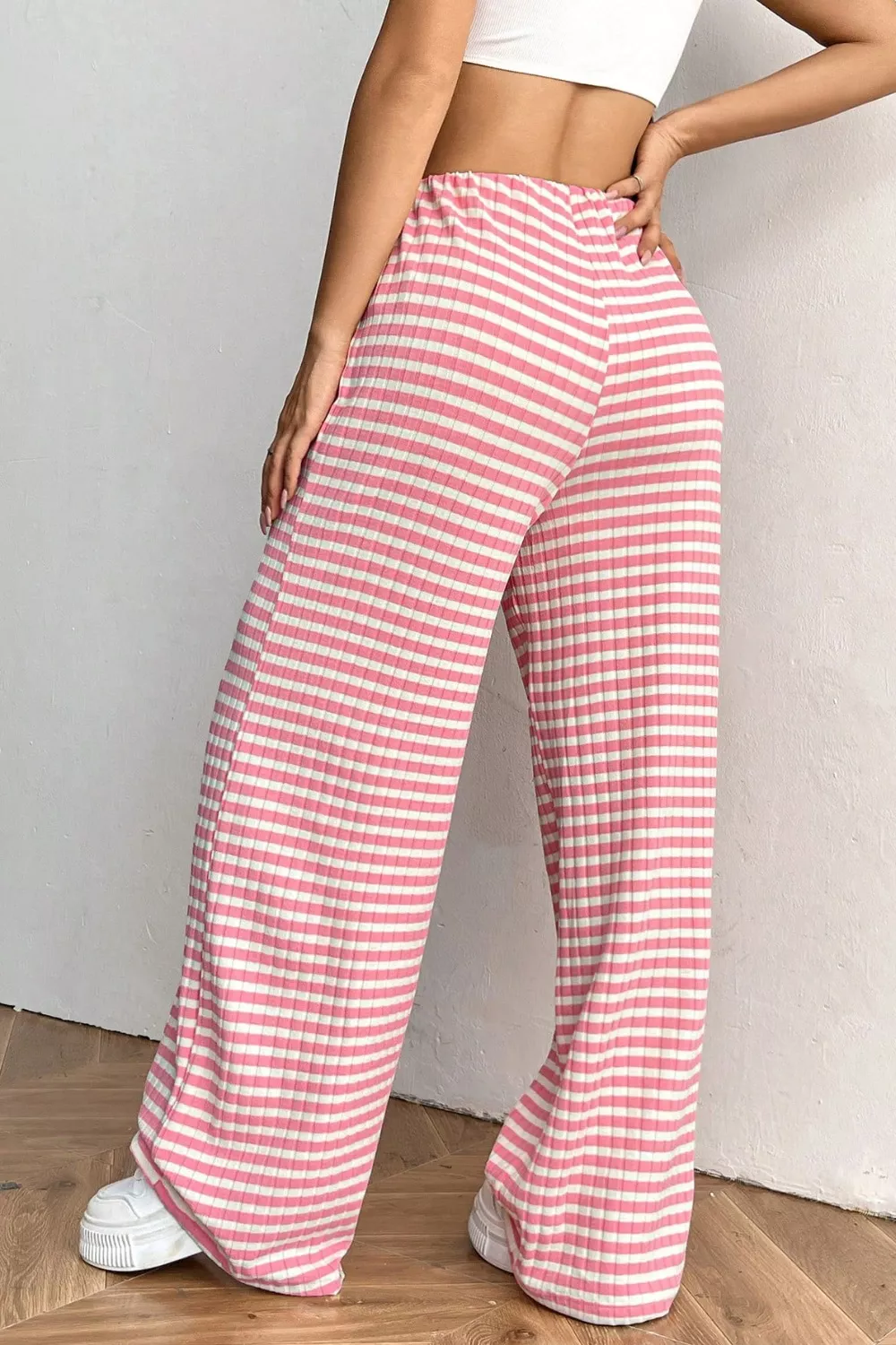 Ribbed Knit Drawstring Wide Leg Pants, image 11