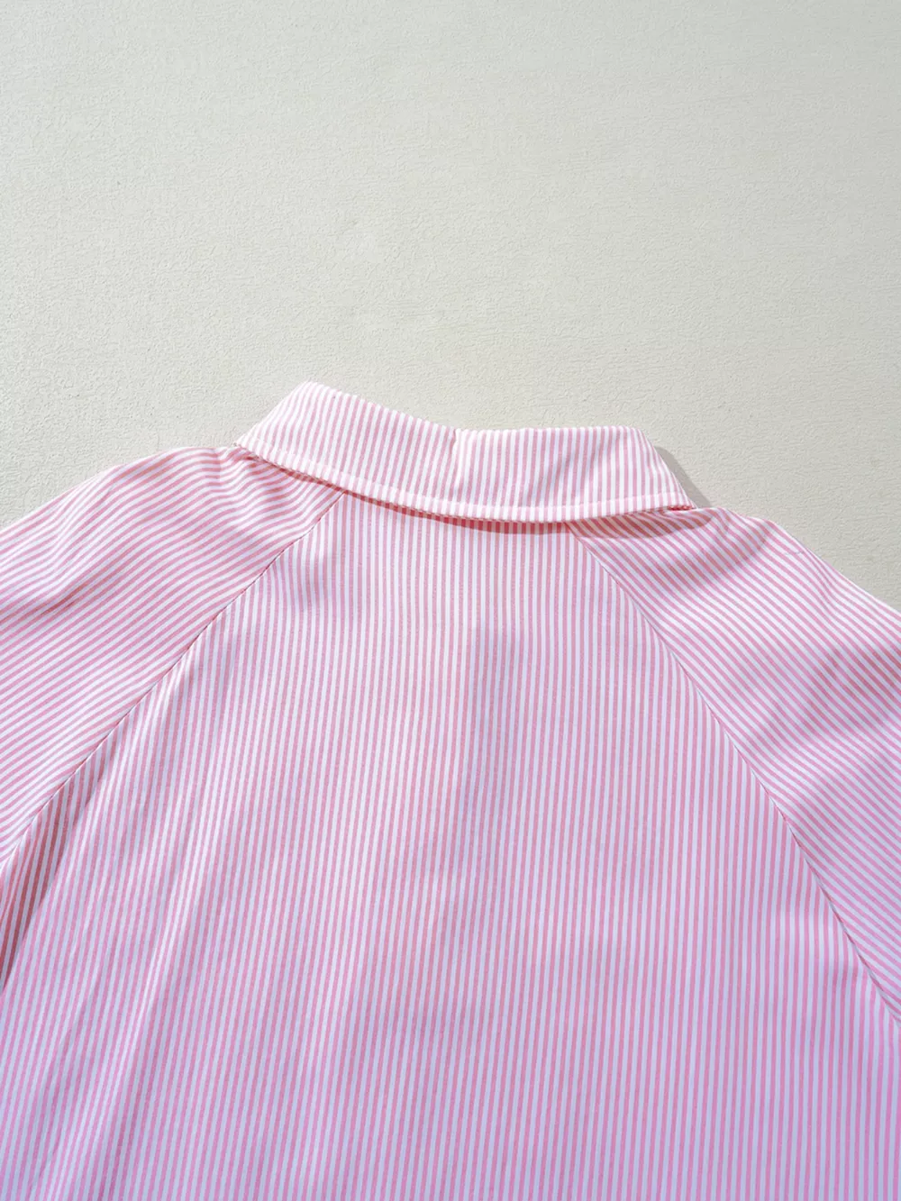 Pinstripe Long Sleeve Smocked Cuffs Button Shirt Collar Blouse, image 9